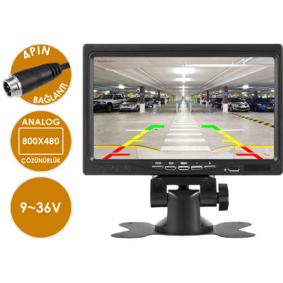EN-M500P Çift Video Girişli Güneşlik ve Gömme Aparatlı 4 Pin Analog 7 Inch Araç Monitörü